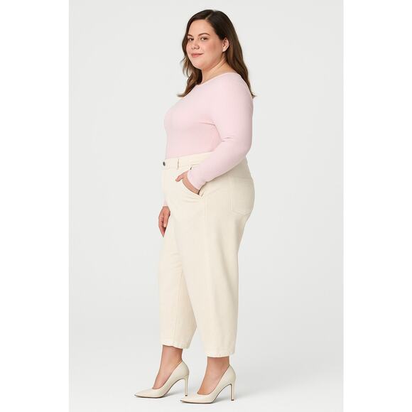 Hue Denim Barrel Leg Skimmer White High Waist Cropped Soft Trousers XL - Picture 2 of 10